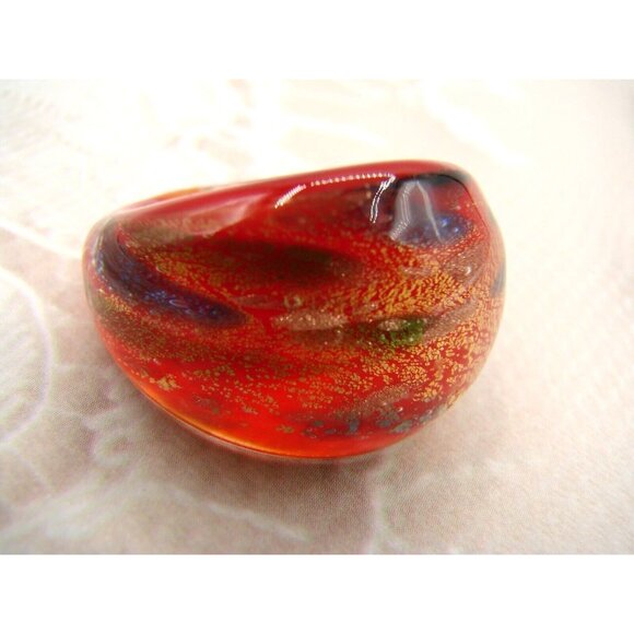 Pier One Blown Glass Cosmic Ring Domed Orange Red Gold Chromatic Lampwork Sz 7.5 - Picture 5 of 11